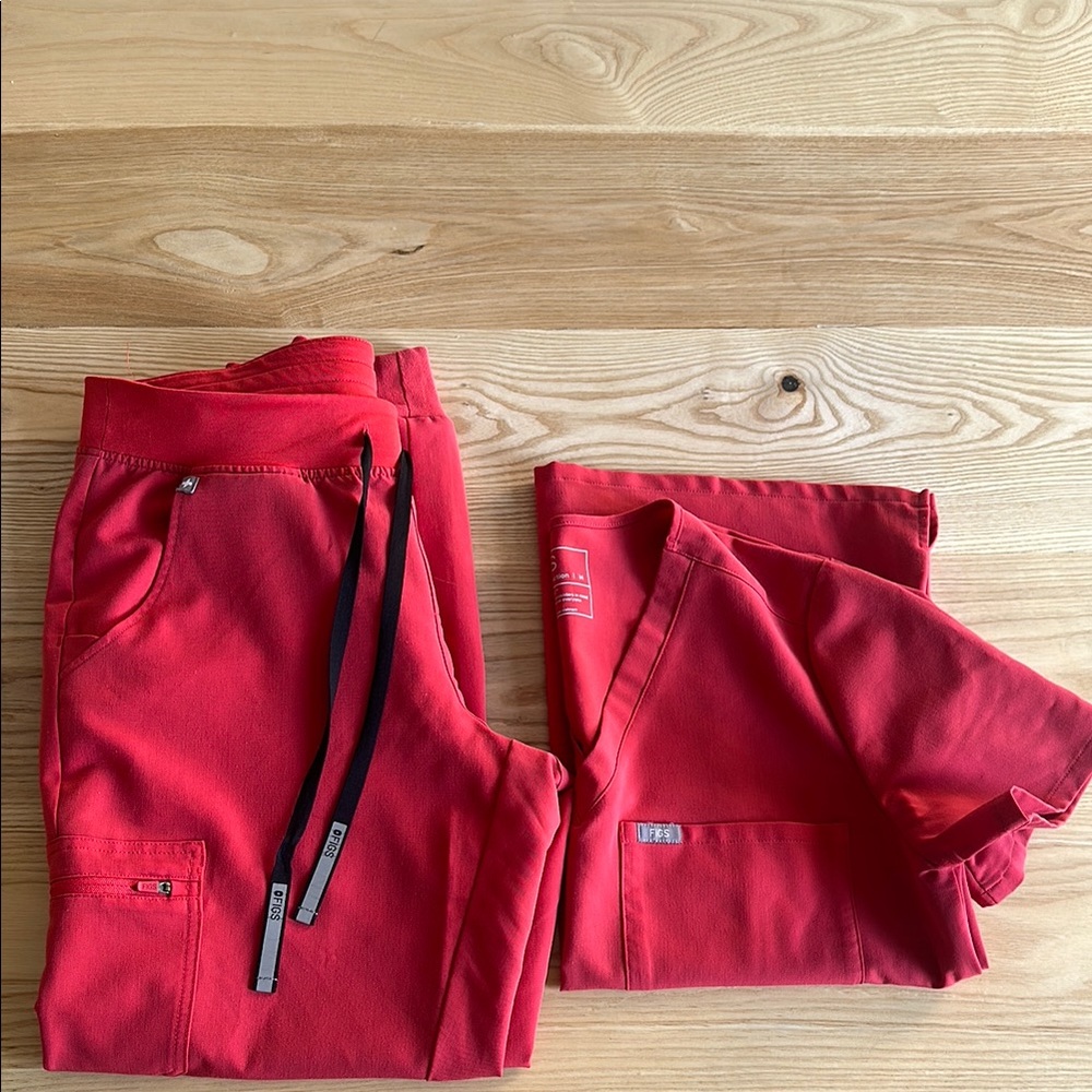 Figs scrub set. Neon Red. Catarina top with Zamora joggers (regular waist)